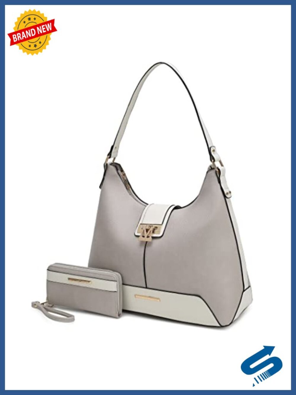 Vegan Leather Hobo Bag & Wristlet Set Shoulder Handbag Purse
